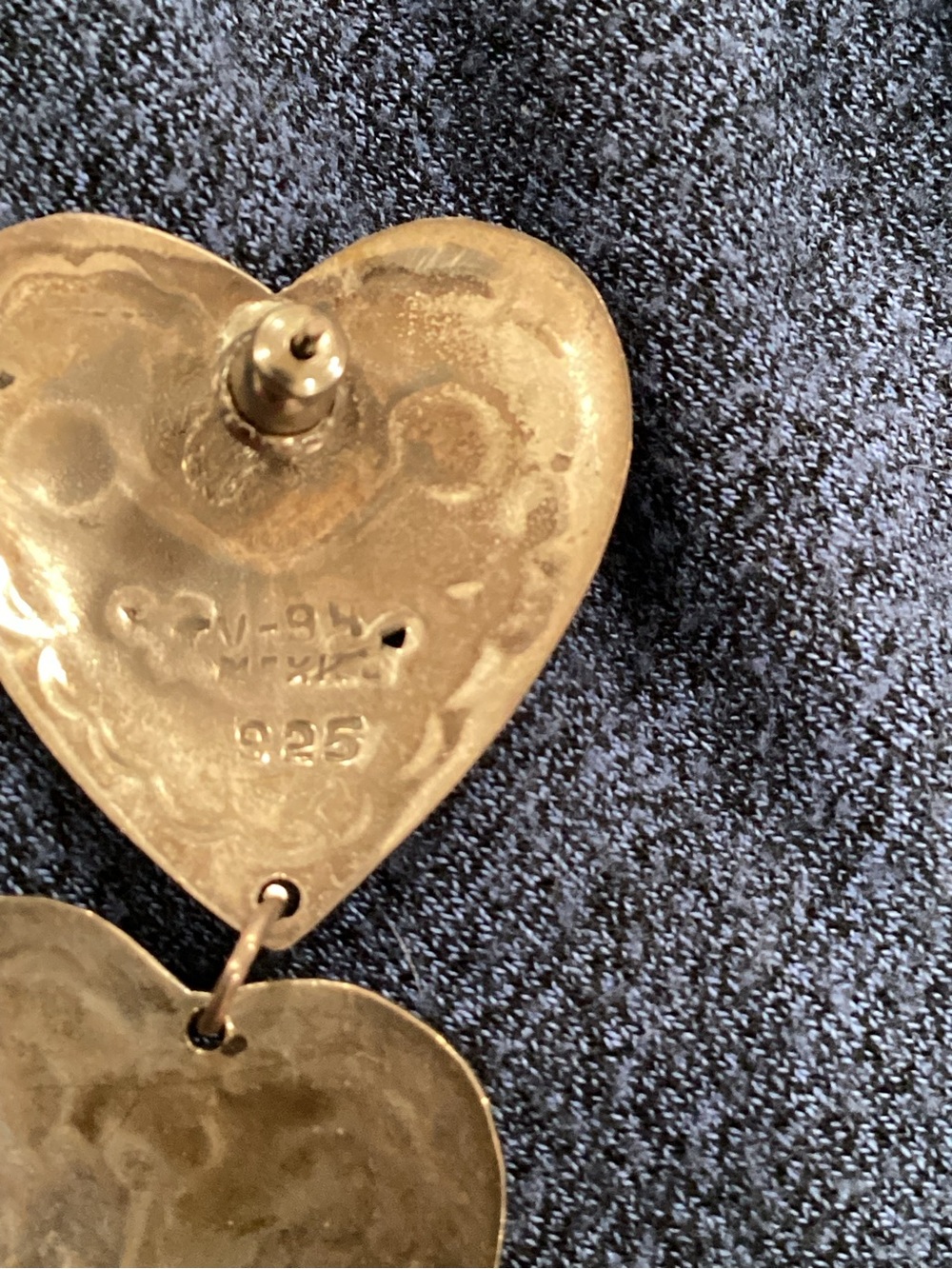 VTG 925 TAXCO Sterling Silver Graduated Triple Heart Earrings W T/Stamp - Picture 12 of 12